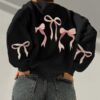 Stylish Women's Butterfly Print Crew Neck Pullover – Casual Long Sleeve Sweatshirt for Spring & Fall