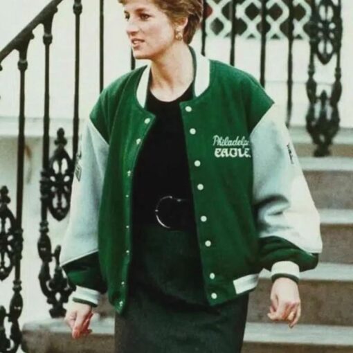 Philadelphia Eagles Vintage Green Varsity Jacket - Princess Diana Inspired
