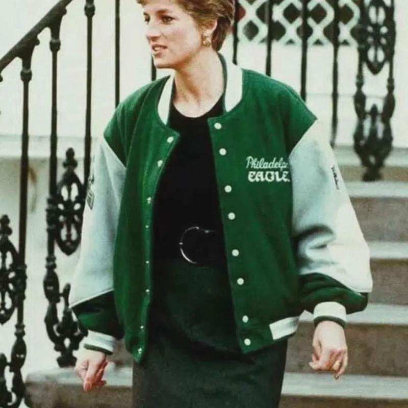 Philadelphia Eagles Vintage Green Varsity Jacket - Princess Diana Inspired