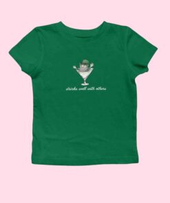 St. Patrick's Day Baby Tee for Women - Leprechaun Martini Cocktail Drinks Well with Others Funny St. Paddy Tee