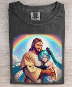 Jesus Embracing Hatsune Miku Shirt | Unisex Streetwear Gift for Fans