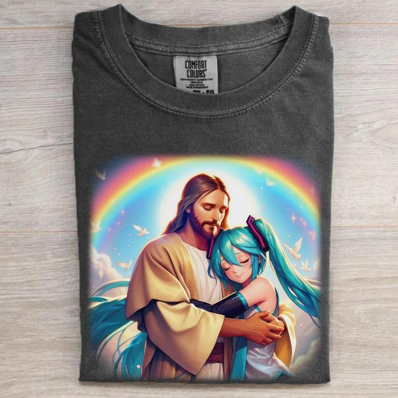 Jesus Embracing Hatsune Miku Shirt | Unisex Streetwear Gift for Fans