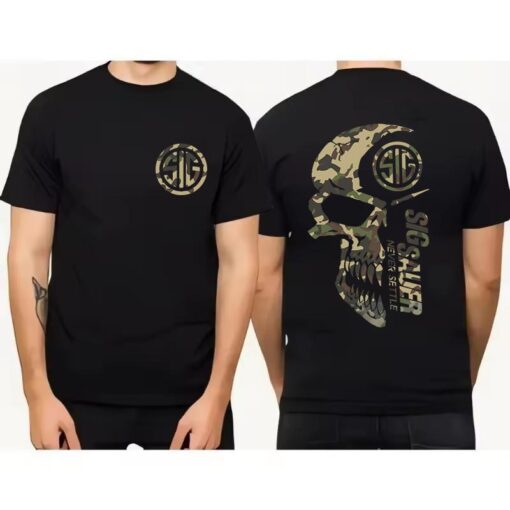 2025 Summer Men's Camo "Never Settle" T-Shirt – Unisex Short Sleeve Casual 100% Cotton, Perfect for Sig Sauer Lovers