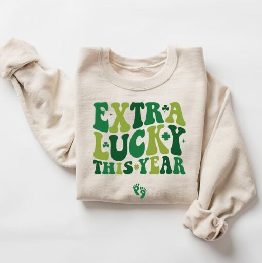 Extra Lucky This Year Sweatshirt - St. Patrick's Day Pregnancy Announcement - Mom to Be Shamrock Shirt