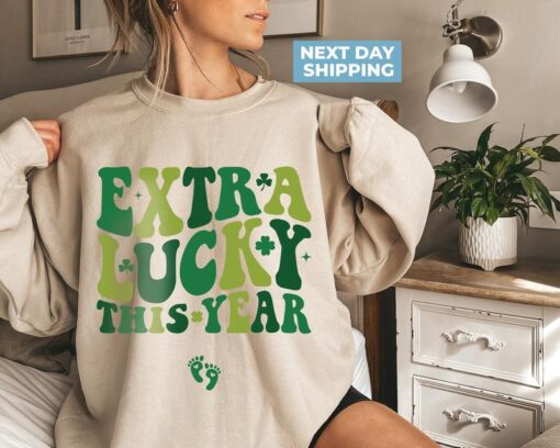Extra Lucky This Year Sweatshirt - St. Patrick's Day Pregnancy Announcement - Mom to Be Shamrock Shirt
