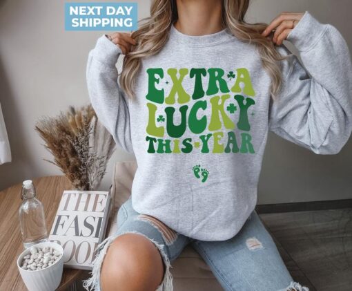 Extra Lucky This Year Sweatshirt - St. Patrick's Day Pregnancy Announcement - Mom to Be Shamrock Shirt