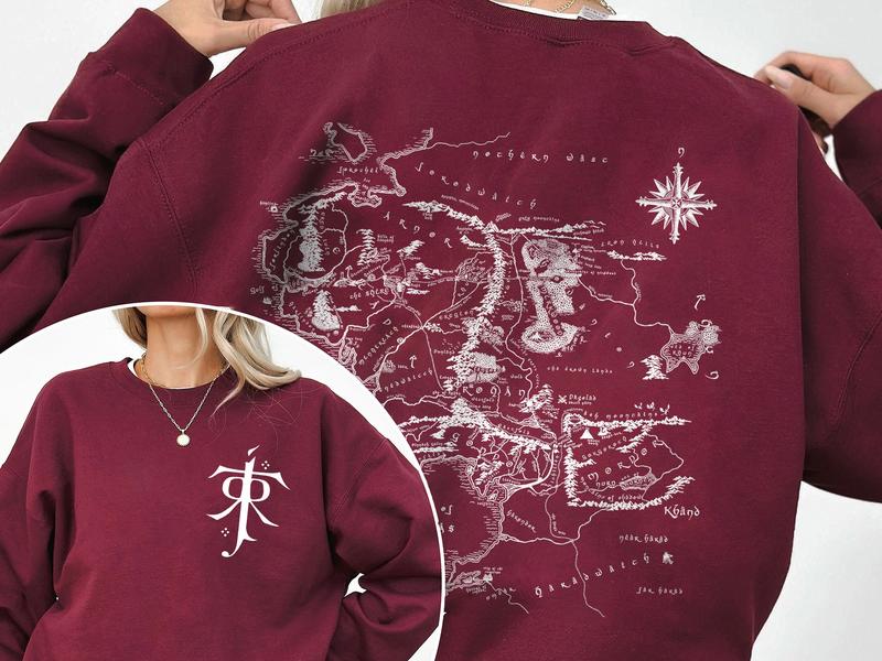 Middle Earth Map Hoodie - JRR Tolkien Lord of the Rings Sweatshirt